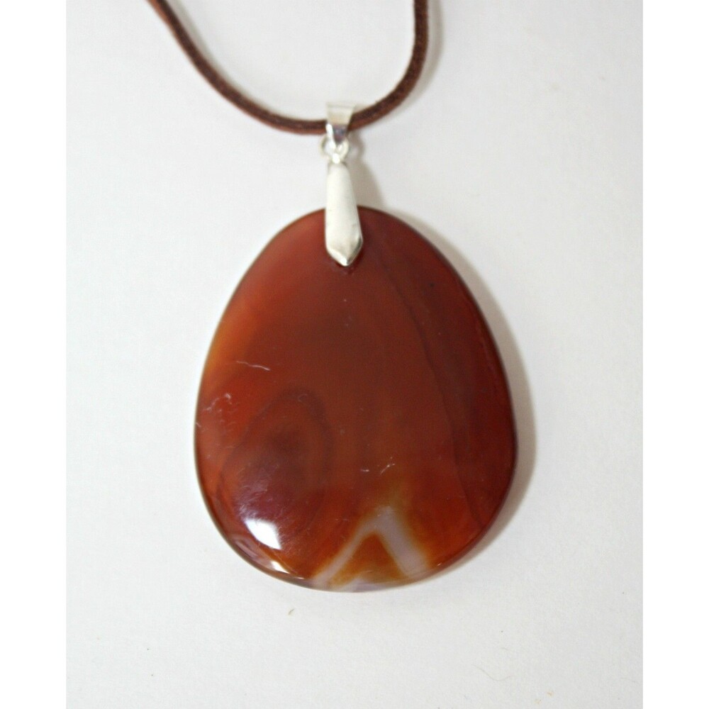 OOAK Unique Agate Stone Pendant Necklace Light Brown Teardrop Stone White Waves - Picture 5 of 5